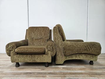 Fauteuil - Textile, Bois - Paire de fauteuils italiens des