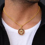 Zonder minimumprijs - Halsketting Verguld Granaat - Diamant, Nieuw