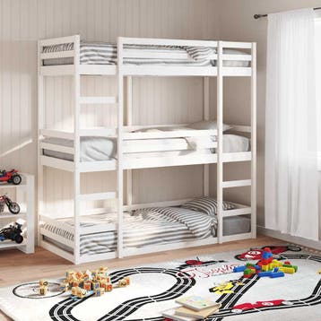 vidaXL Stapelbed 3-persoons massief grenenhout wit 90x200 cm, Huis en Inrichting, Slaapkamer | Bedden, Verzenden, Nieuw