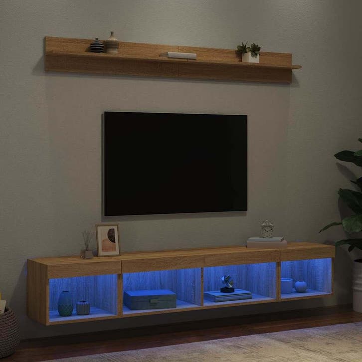 vidaXL 5-delige Tv-wandmeubelset met LED bewerkt hout sonoma, Maison & Meubles, Armoires | Mobilier de télévision, Envoi