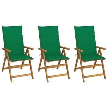 vidaXL Set van 3 klapstoelen met kussens, gemaakt van, Verzenden