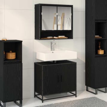 vidaXL Badkamermeubel Set 2 st Zwart Eiken 65 x 33 x 60 cm, Verzenden, Nieuw