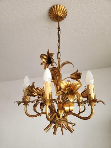 Lustre - Plaqué or, Fer - feuille dor battue à la main