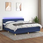 vidaXL Boxspring met matras en LED stof blauw 160x200 cm, Verzenden