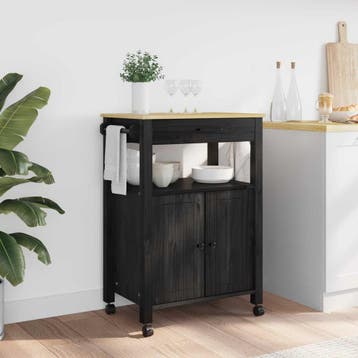 vidaXL Keuken Trolley MONZA Zwart 60 x 40 x 88,5 cm Massief, Huis en Inrichting, Verzenden, Nieuw
