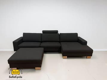 SITS hoekzetel zwart in stof met poef, hoek R – tweedehands, Verzenden, Nieuw