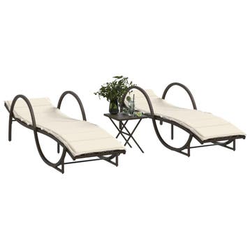 vidaXL Ligstoelen 2 st met tafel poly rattan bruin, Verzenden, Nieuw
