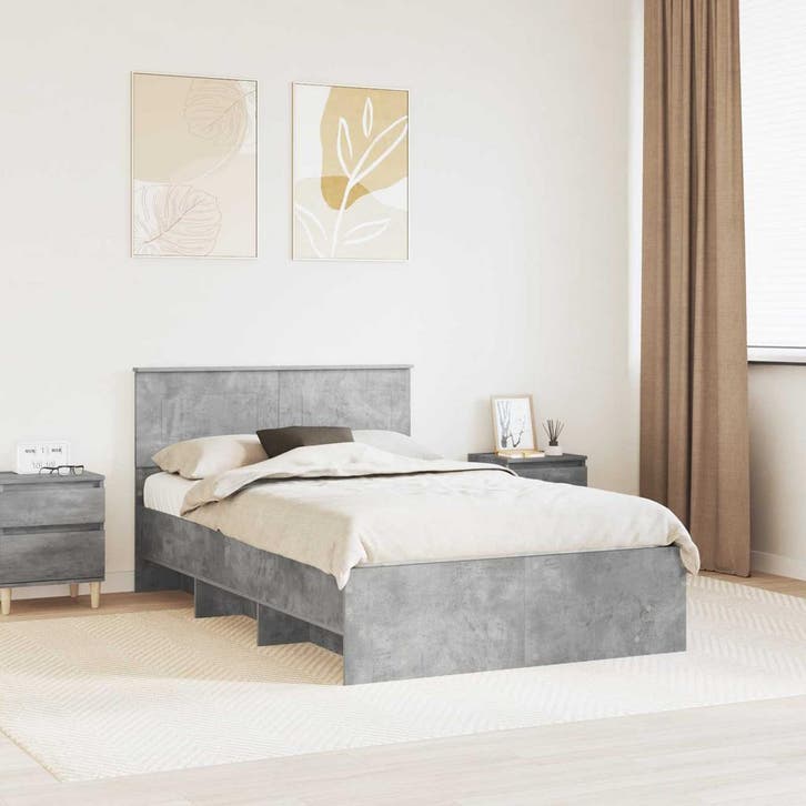 vidaXL Bedframe met hoofdeinde Beton Grijs 137 x 203 cm, Maison & Meubles, Chambre à coucher | Lits, Envoi