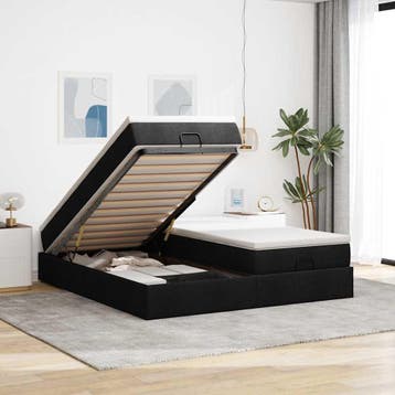 vidaXL Ottoman bed met matrassen 160x200cm stof zwart, Verzenden