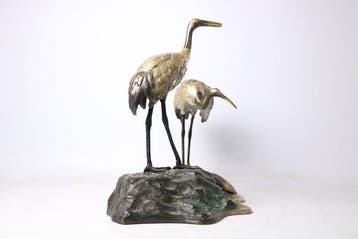 Brons - Reigers en Schildpad op de rots - 1900-2000