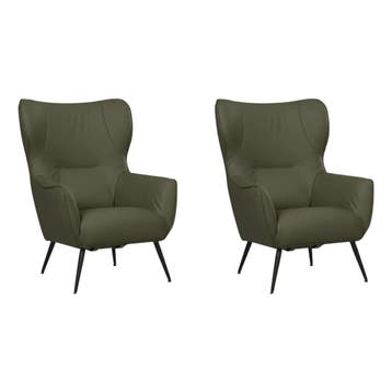 Set van 2 Leren fauteuils Flair - Toledo Olive (olijf/goen), Nieuw, Ophalen of Verzenden, 75 tot 100 cm, Leer