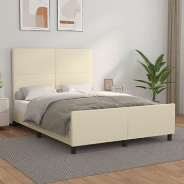 vidaXL Bedframe met hoofdbord kunstleer crèmekleurig 140x200, Huis en Inrichting, Verzenden, Nieuw