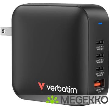 Verbatim GaN Charger 165W 3x USB-C 1x USB-A Wereldstekker, Verzenden, Nieuw