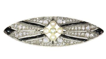 Broche - 18 carats Or rose Diamant (Naturelle) - Onyx -