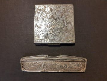 Art Nouveau Toiletset (2) - .800 zilver - Poederdoos en kam