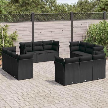 vidaXL 12-delige Loungeset met kussens poly rattan zwart, Verzenden, Loungeset