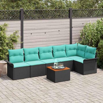 vidaXL Tuinbank Set met opslag 7 pcs Zwart en Turkoois poly, Verzenden, Nieuw