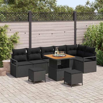 vidaXL Tuinbank Set 9 st Zwart Poly rattan, Verzenden, Nieuw
