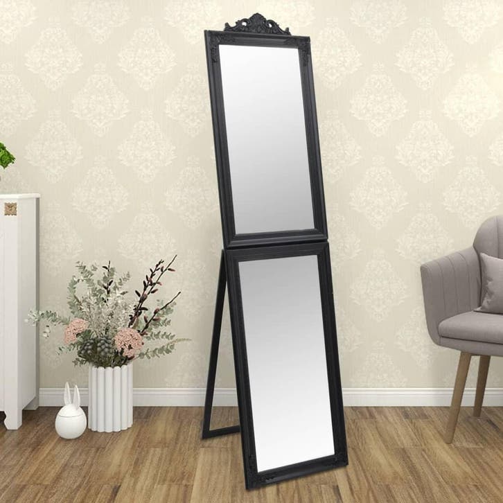 vidaXL Spiegel vrijstaand 50x200 cm zwart, Huis en Inrichting, Woonaccessoires | Spiegels, Nieuw, Verzenden