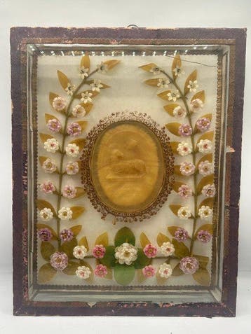Reliquaire - Cire, Verre, Textile - 1920-1930 - Agneau de, Antiquités & Art