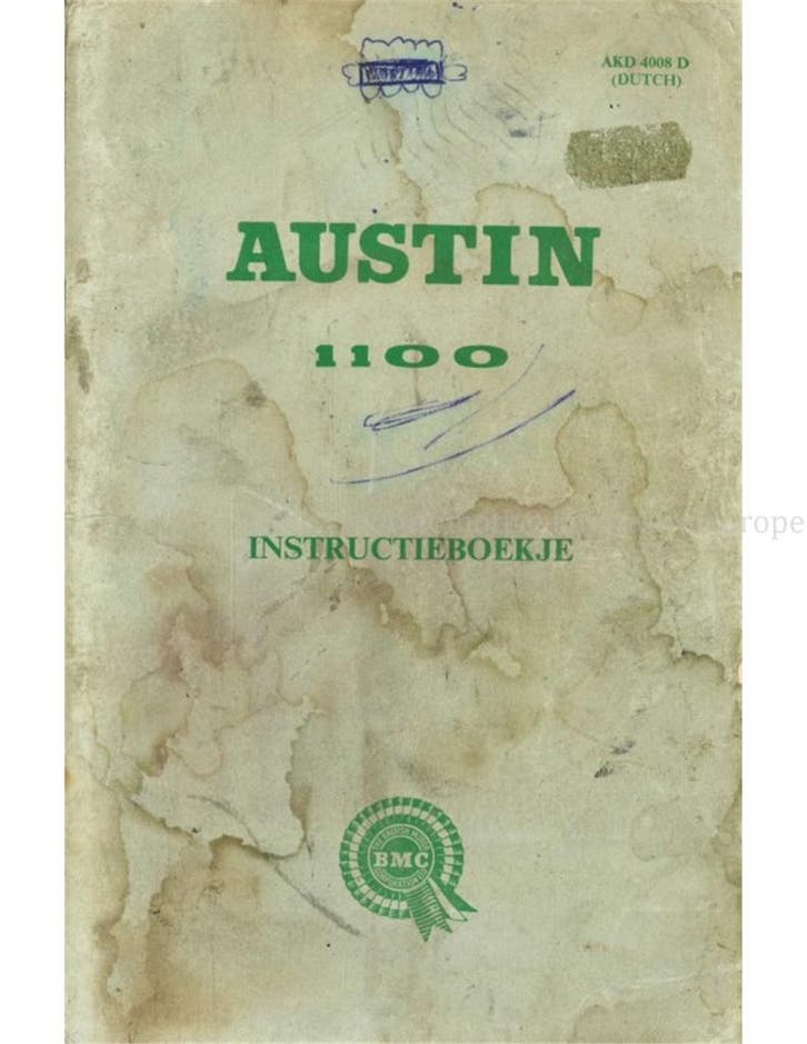 1968 AUSTIN 1100 INSTRUCTIEBOEKJE NEDERLANDS, Autos : Divers, Modes d'emploi & Notices d'utilisation
