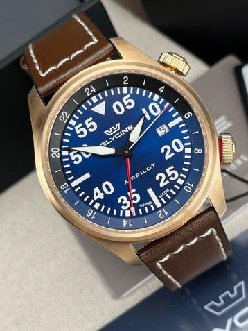 Glycine - Airpilot GMT Date Blue/Gold - GL0353 - Homme -, Nieuw
