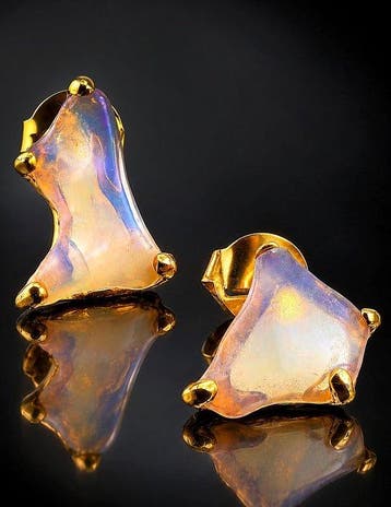 Boucles doreilles puces en opale - Argent sterling 925