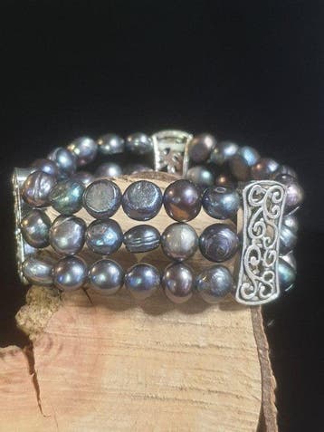 Zilver, Elegante pauw-barokparels - Armband