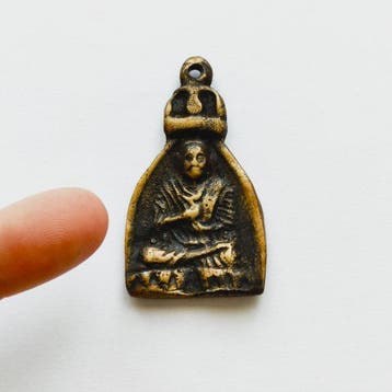 Oud-Indochinese Brons XS Zittende Boeddha op Troon