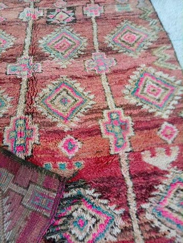 Moroccan Berber Rug – Terracotta Wool – Pastel Geometric, Nieuw