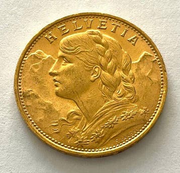 Zwitserland. 20 Francs 1922 B - Vreneli, Postzegels en Munten