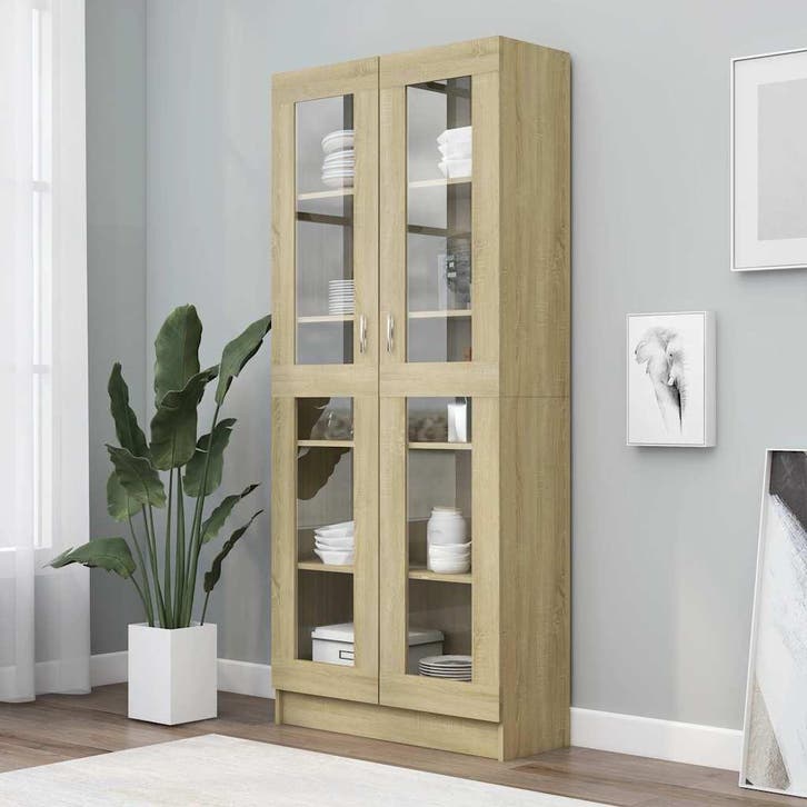 vidaXL Vitrinekast 82,5x30,5x185 cm bewerkt hout sonoma, Huis en Inrichting, Kasten | Boekenkasten, Nieuw, Verzenden