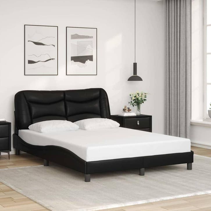 vidaXL Bedframe zonder matras Hvar kunstleer zwart 140x190, Maison & Meubles, Chambre à coucher | Lits, Envoi