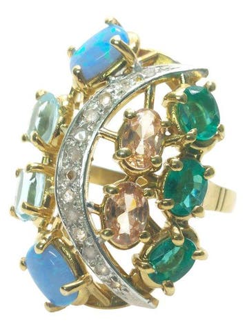 Zonder minimumprijs - Ring - 9 kt. Zilver, Geel goud Opaal -, Nieuw