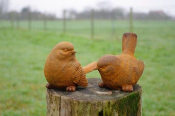 sculptuur, 2 musjes roestige patina - 11 cm - IJzer
