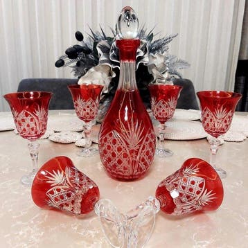 Verre à eau (7) - Cristal - Cristal bohème rouge