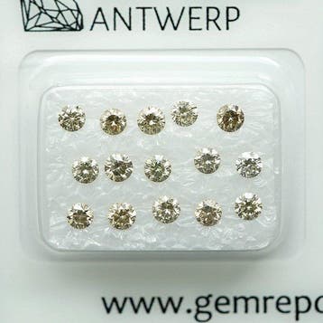 15 pcs Diamant (Couleur naturelle) - 1.06 ct - Rond - Fancy, Nieuw