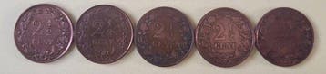 Pays-Bas. Willem III. 2 1/2 Cent 1881/1886, 5 stuks (Sans