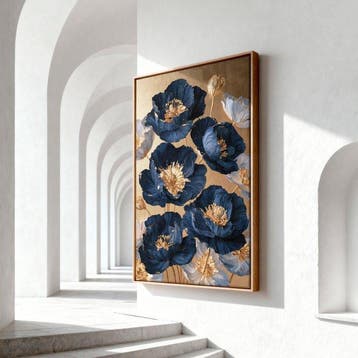Iconica - Blue Poppies in Gold - unique 1/1 XXL (150 x 100