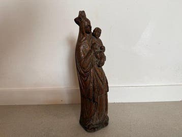 sculptuur, Antiek houten Madonna met Kind – circa 17e/18e