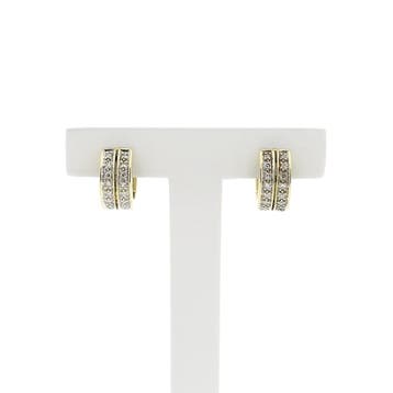 Gouden klapcreolen met diamanten; Ø 13,1 mm (Oorbellen), Handtassen en Accessoires, Oorbellen, Gebruikt, Ophalen of Verzenden