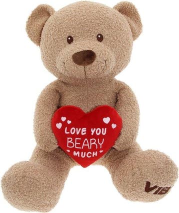VIB Pluche Beer Zittend Groot 60cm met Hart Teddy Beige, Ophalen of Verzenden, Nieuw