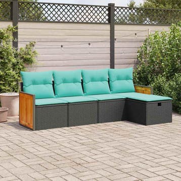 vidaXL 5-delige Loungeset met kussens poly rattan zwart, Verzenden, Nieuw, Loungeset