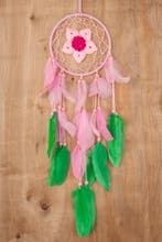 Dromenvanger Bloem Roze Groen Dreamcatcher Veren Macramé Boh, Ophalen of Verzenden, Nieuw