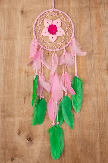 KIMU® Dromenvanger Bloem Roze Groen Dreamcatcher Veren Macra, Ophalen of Verzenden, Nieuw