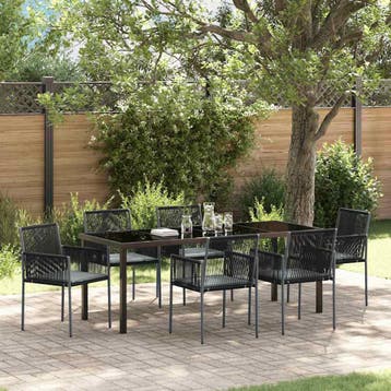 vidaXL Tuin Eettafel Set 7 st Zwart PE Riet, Tuin en Terras, Verzenden, Nieuw
