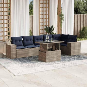 vidaXL 7-delige tuinbankset met kussens, grijs polyrotan, Verzenden