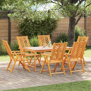 vidaXL Tuin Eettafel Set 7 st Bruin Massief Acacia Hout, Tuin en Terras, Tuintafels, Verzenden, Nieuw