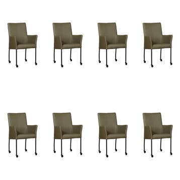 Set van 8 Leren eetkamerstoelen Comfort met wieltjes en, Ophalen of Verzenden