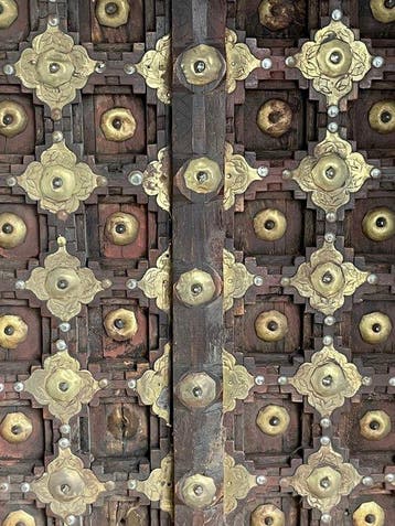 Authentiek Handgesneden Jharokha Wandpaneel hout/koper India